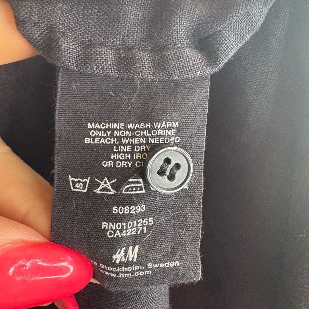 H&M women’s black 3/4 sleeve midi camisole dress 100% linen size 8 preloved - Picture 11 of 12
